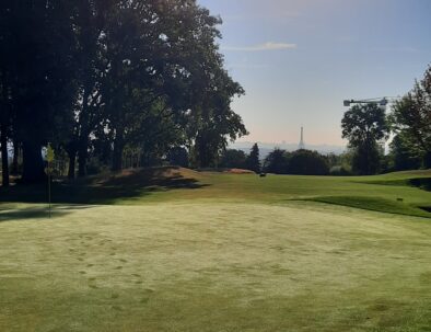 green du golf de saint-cloud avec la tour eiffel en fond